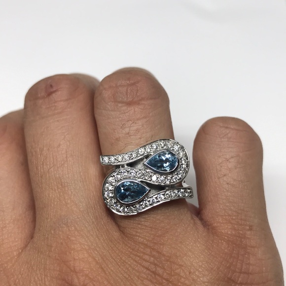 Jewelry - 18K White Gold Blue Topaz Diamond Ring